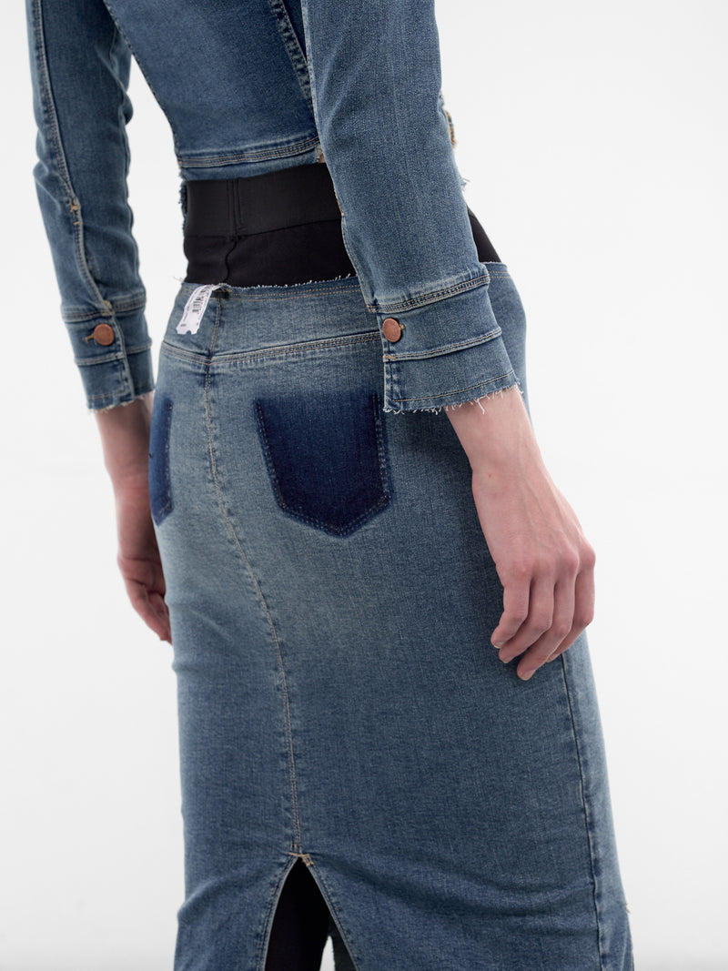 Blue Double Waist Pencil Skirt (PT09DE12WWBL-BLUE)