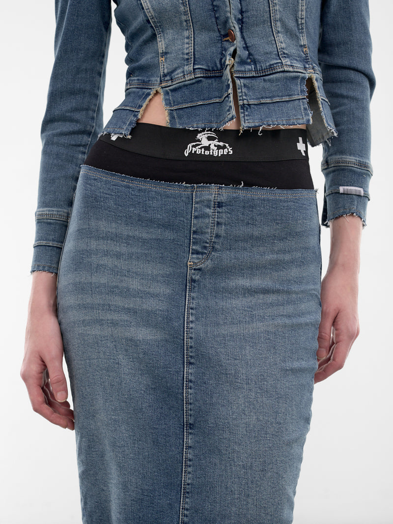 Blue Double Waist Pencil Skirt (PT09DE12WWBL-BLUE)