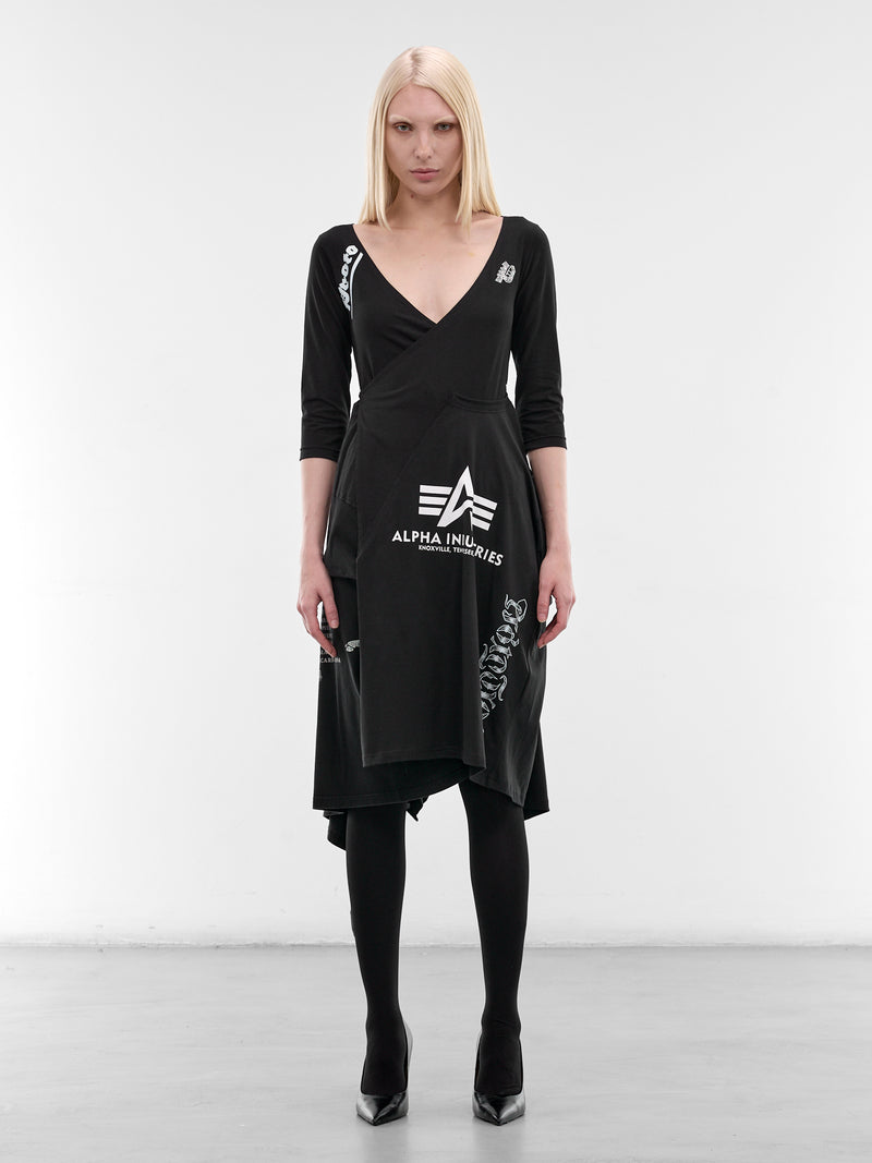 Black T-Shirt Cut-Up Wrap Dress (PT09DR05WWBK-BLACK)