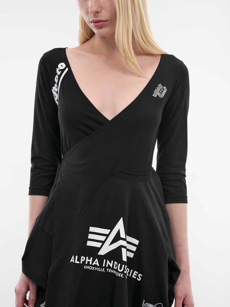 Black T-Shirt Cut-Up Wrap Dress (PT09DR05WWBK-BLACK)