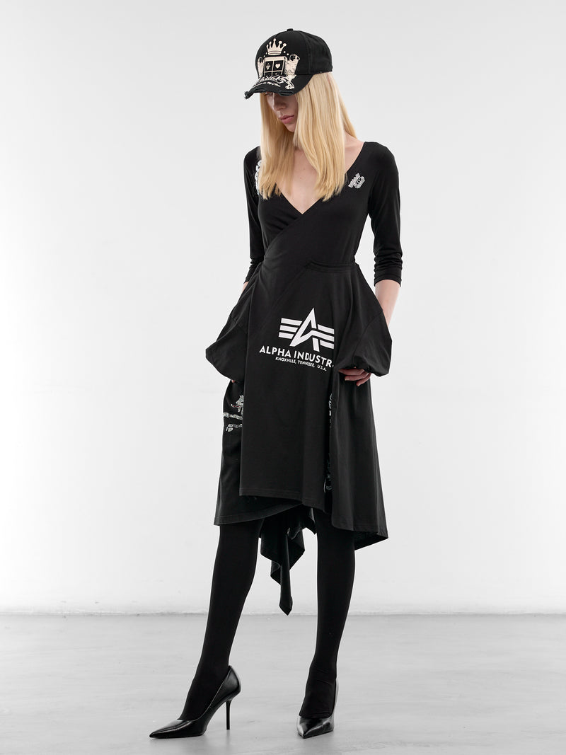 Black T-Shirt Cut-Up Wrap Dress (PT09DR05WWBK-BLACK)