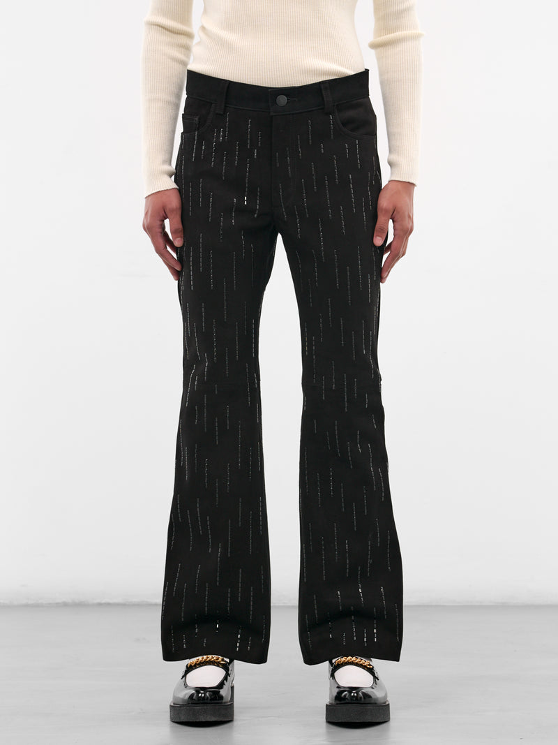 Black Suede Stone Embellished Trousers (PT26LBC-BLACK)
