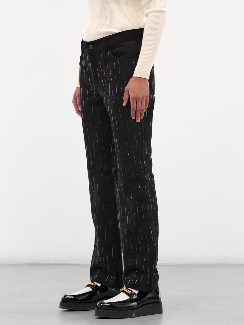 Black Suede Stone Embellished Trousers (PT26LBC-BLACK)