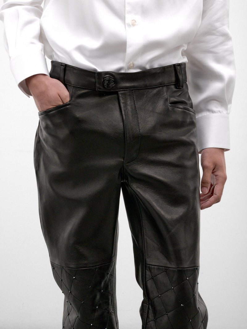 Black Swarovski-Embellished Leather Trousers (PT45LS-BLACK-SWAROVKSI-CRYSTAL)