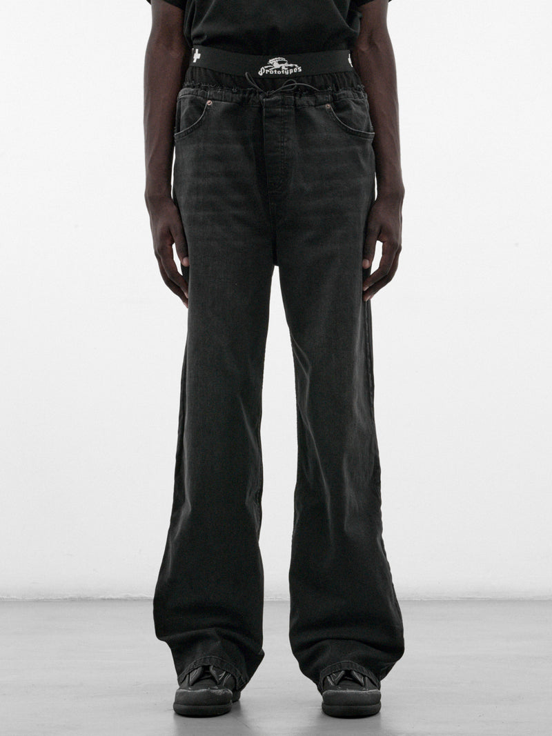 Black Denim Deconstructed Waist Jeans (PT99PA10USBK-BLACK)