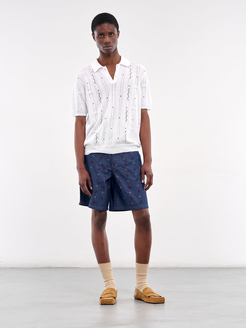 Embroidered Denim Shorts (PUJU0109S0-USCX58-BLUE)