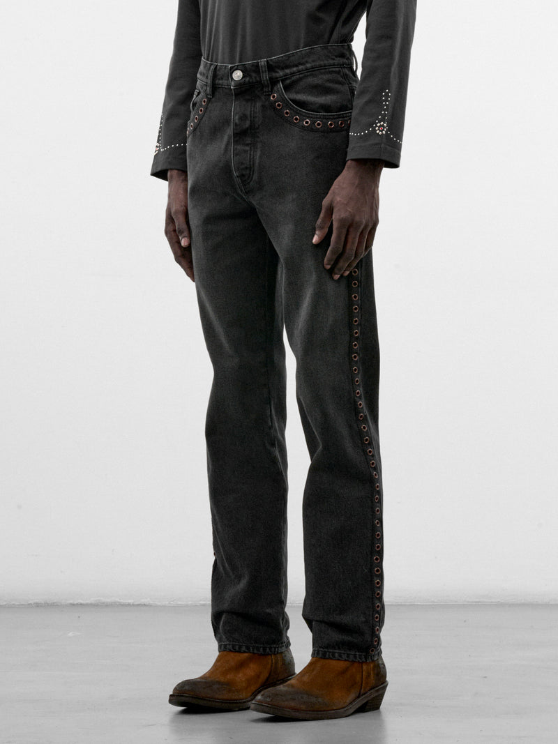 Black Denim Eyelet Jeans (PUJU0137S0-USCZ41-BLACK)
