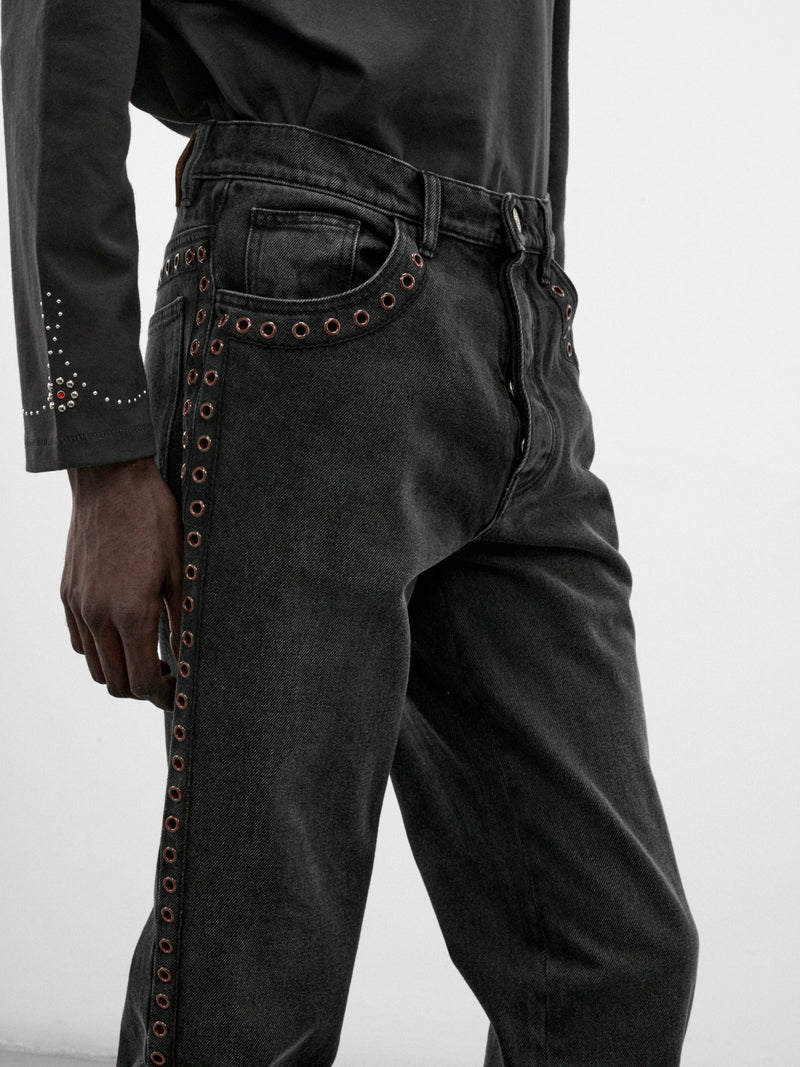 Black Denim Eyelet Jeans (PUJU0137S0-USCZ41-BLACK)