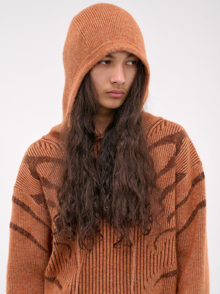 hood モリハルナ bijou knit hoodie Mohair/Wool Blend Plated Hoodie (PULVRHOOD-ORANGE-BROWN)