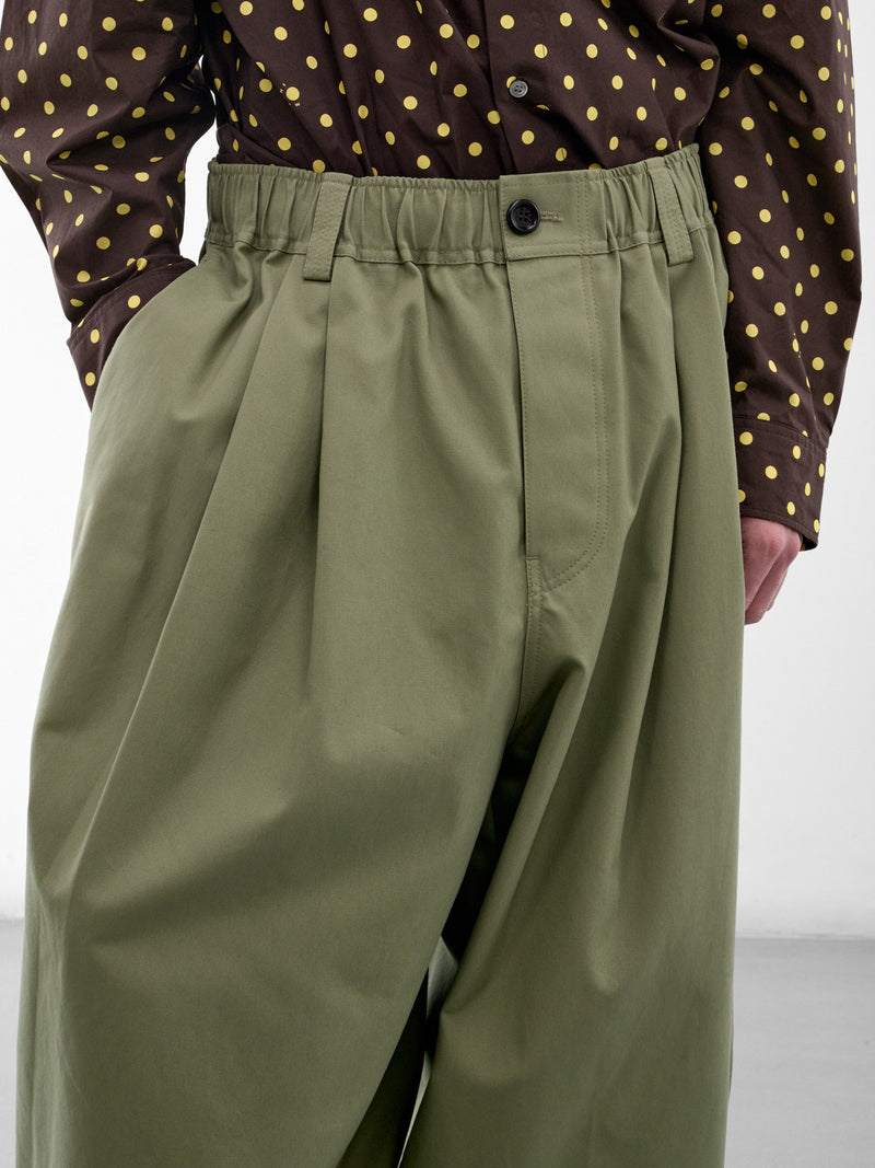 Olive Baggy Pleated Trousers (PUMU0347J0-UTC646-LIGHT-GREEN)