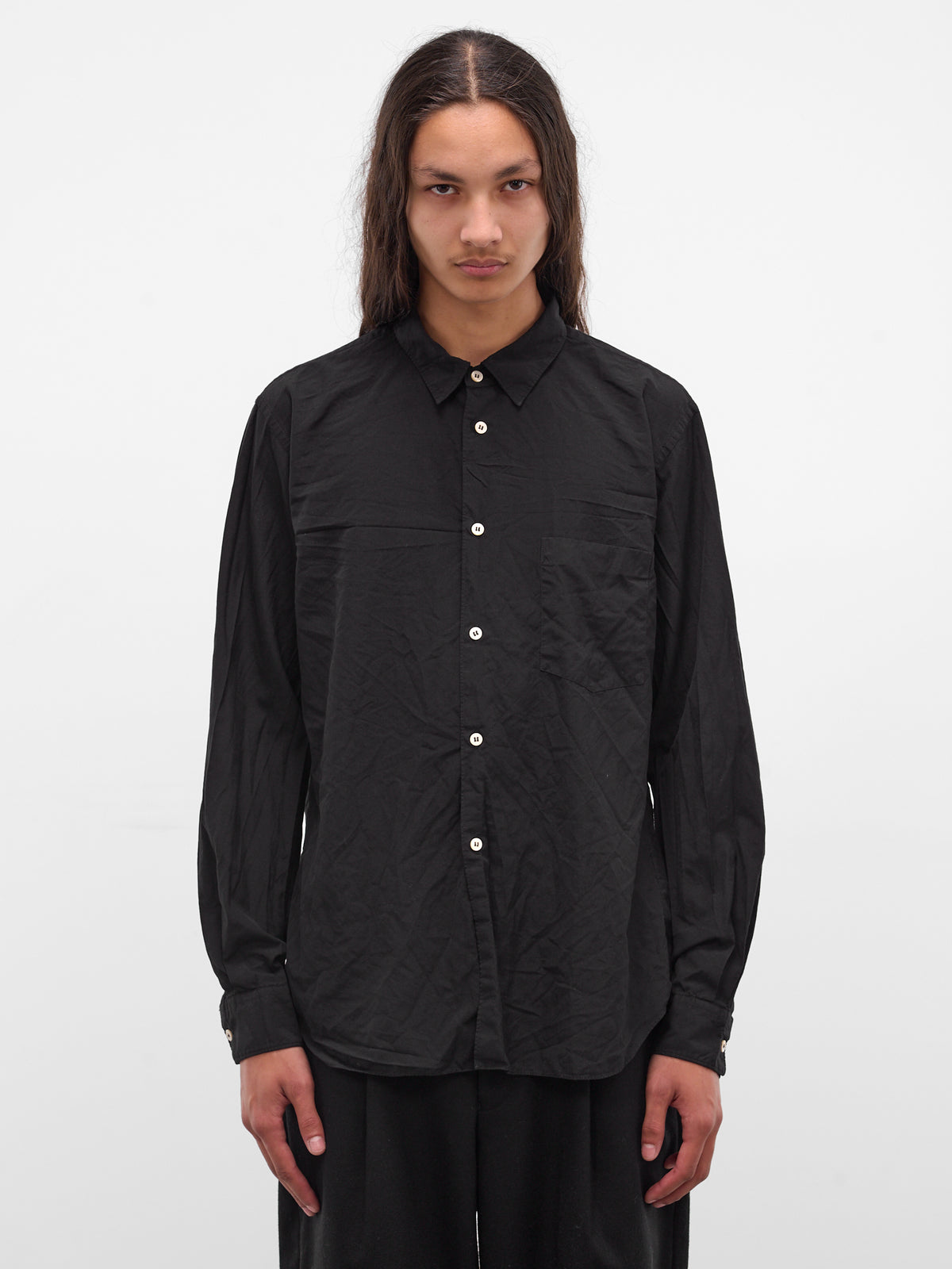 Black Wrinkled Button-Up Shirt (PZ-B004-PER-BLACK)