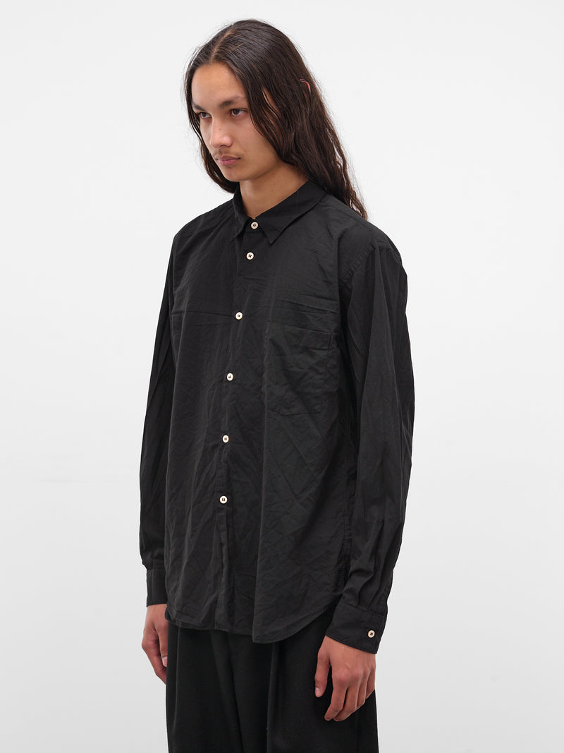 Black Wrinkled Button-Up Shirt (PZ-B004-PER-BLACK)