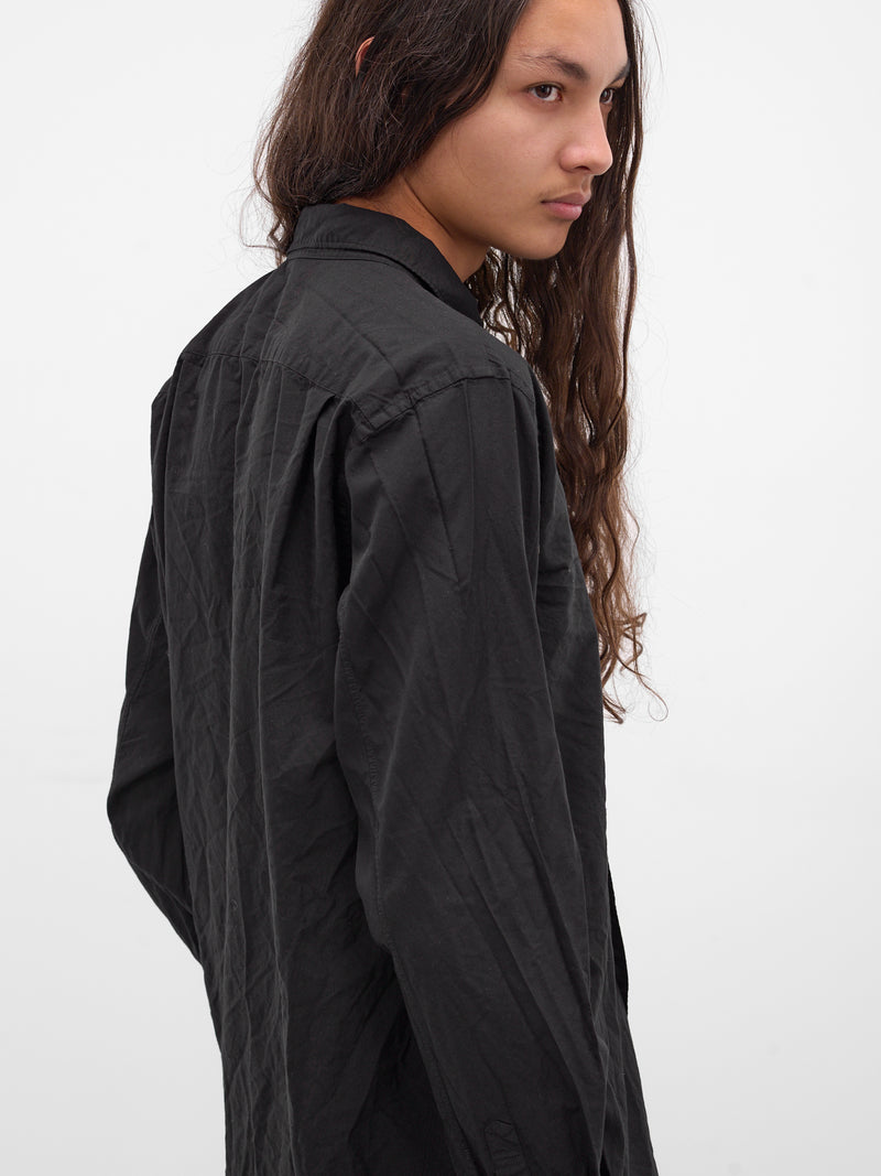 Black Wrinkled Button-Up Shirt (PZ-B004-PER-BLACK)