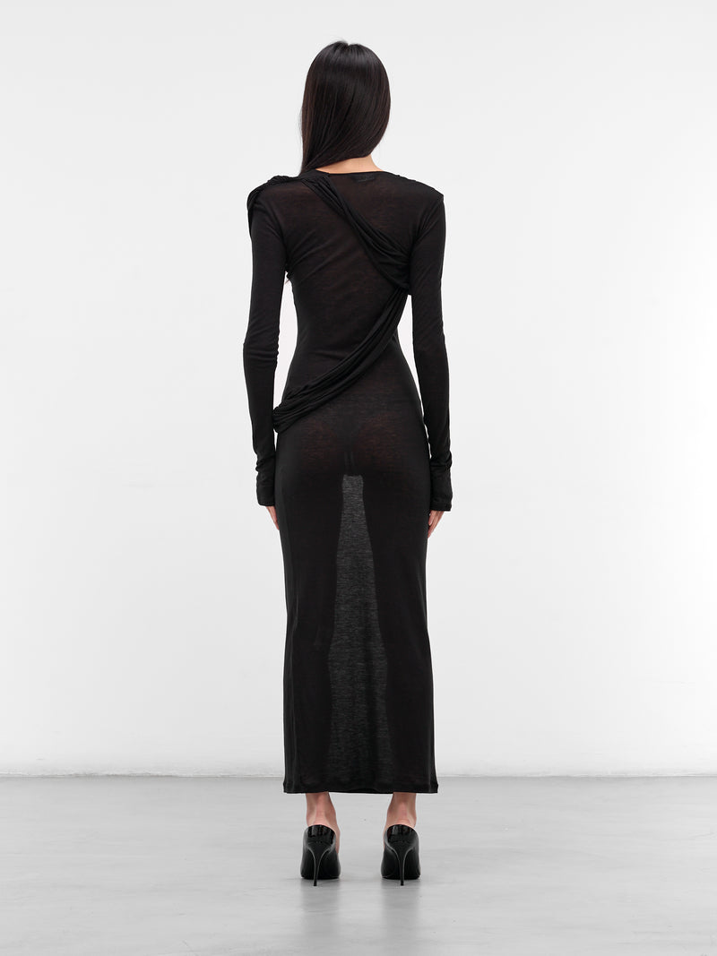 Black Layered Draping Maxi Dress (QP01-BLACK)