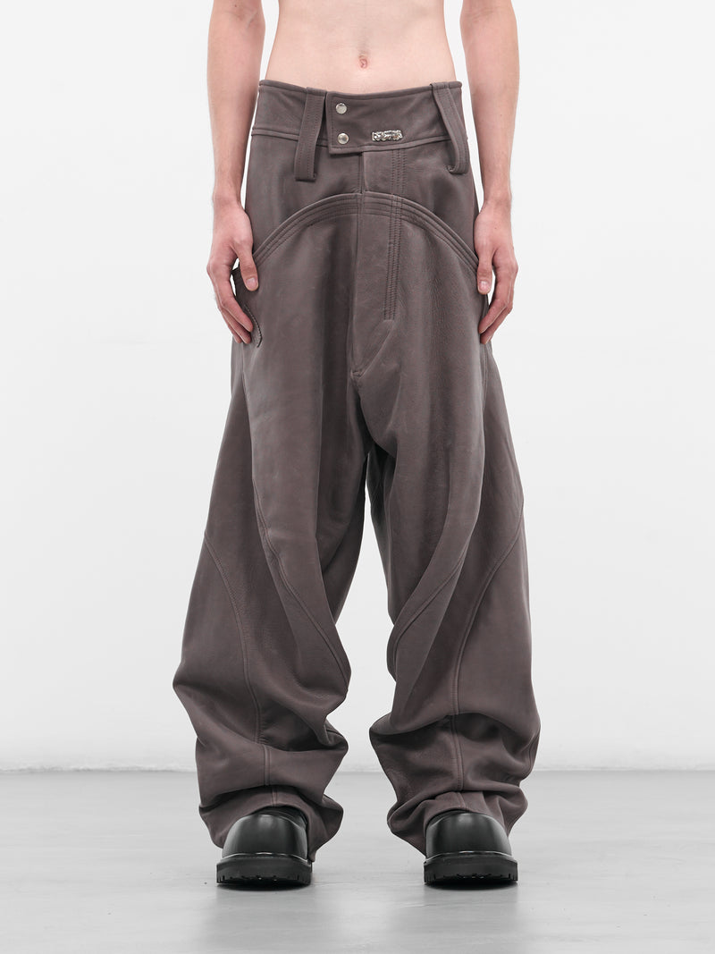 Brown Leather Reverse Seam Trousers (REVERSED-SEAM-BAGGY-BEIGE)