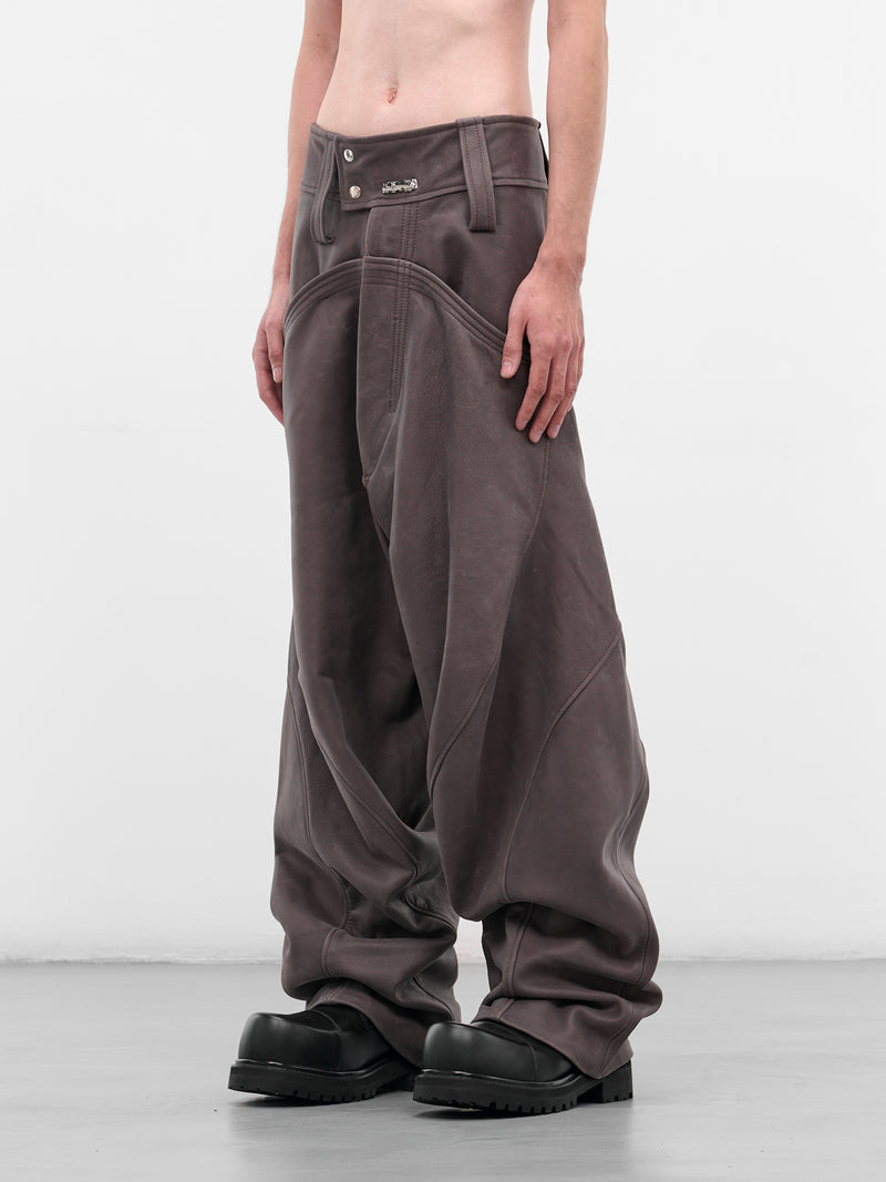Brown Leather Reverse Seam Trousers (REVERSED-SEAM-BAGGY-BEIGE)