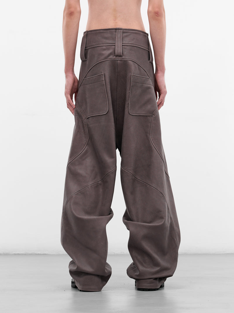Brown Leather Reverse Seam Trousers (REVERSED-SEAM-BAGGY-BEIGE)