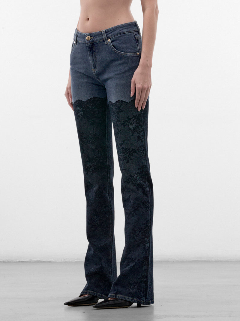 Blue Flared Lace & Denim Jeans (RF6018-D02US-DENIM-BLUE)