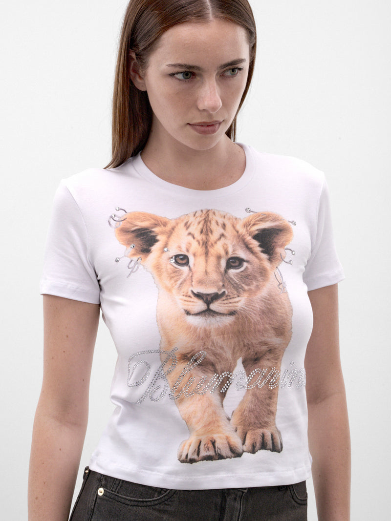 White Rhinestone Logo Lion Tee (RF6115-J50US-WHITE)