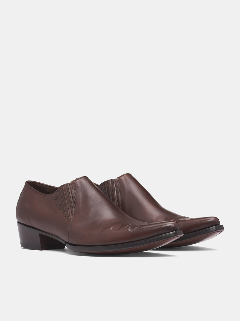Brown Leather Elastic Shoes (RM252-017-SMOOTH-BROWN)