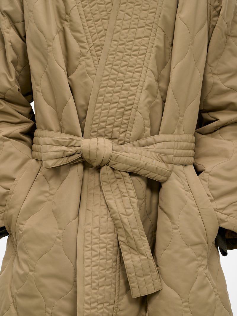 Beige Quilted Nylon Kimono Coat (RM252-027-OLIVE)