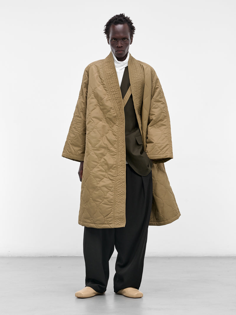 Beige Quilted Nylon Kimono Coat (RM252-027-OLIVE)