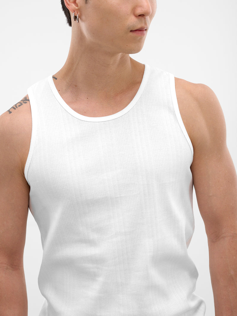 White Cotton Ribbed Tank Top (RM261-048-WHITE)