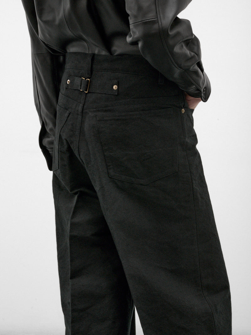 Black Cotton-Paper Straight Trousers (RM262-012-BLACK)