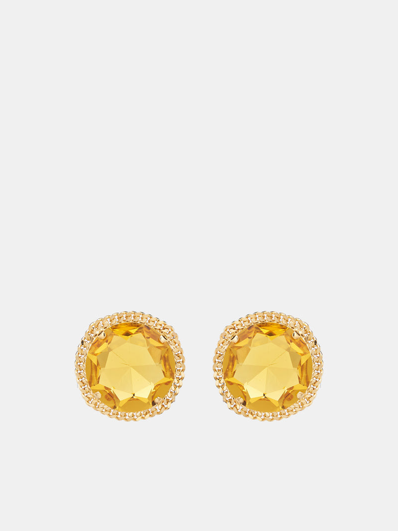 Round Cut Crystal Earrings (RR-A315133-YELLOW-GOLD)