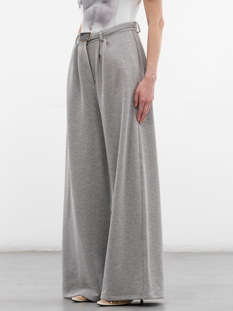 Gray Cotton Belted Pleated Sweatpants (RR-J46-GREY)