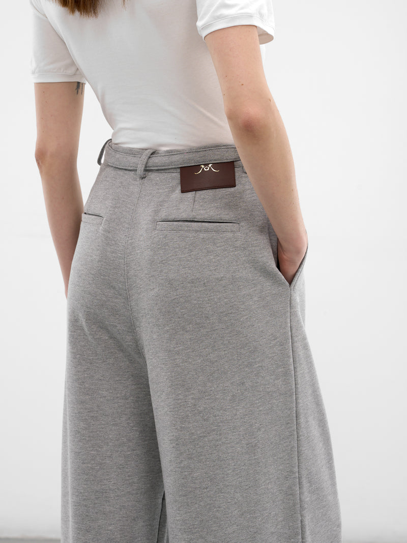 Gray Cotton Belted Pleated Sweatpants (RR-J46-GREY)