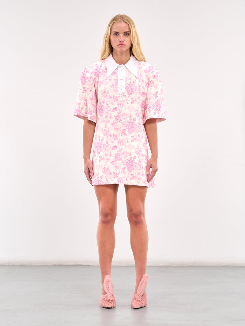 Graphic Mini Dress (RR083-WHITE-PINK-ROSES)