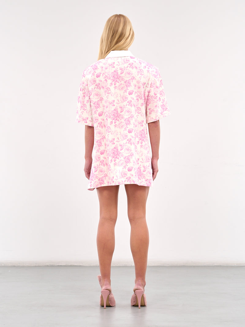 Graphic Mini Dress (RR083-WHITE-PINK-ROSES)