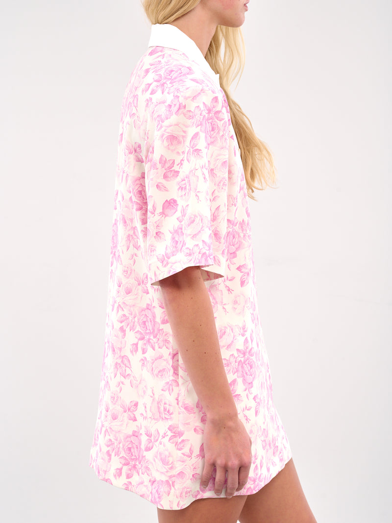 Graphic Mini Dress (RR083-WHITE-PINK-ROSES)