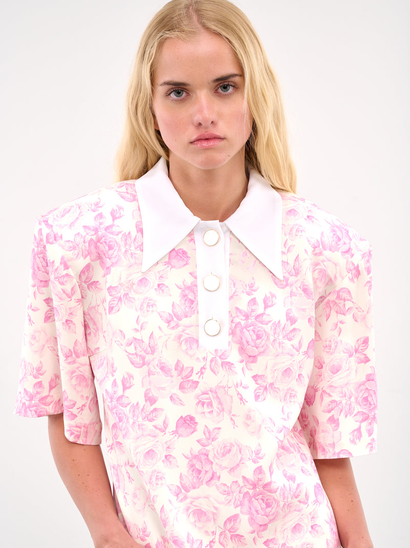 Graphic Mini Dress (RR083-WHITE-PINK-ROSES)