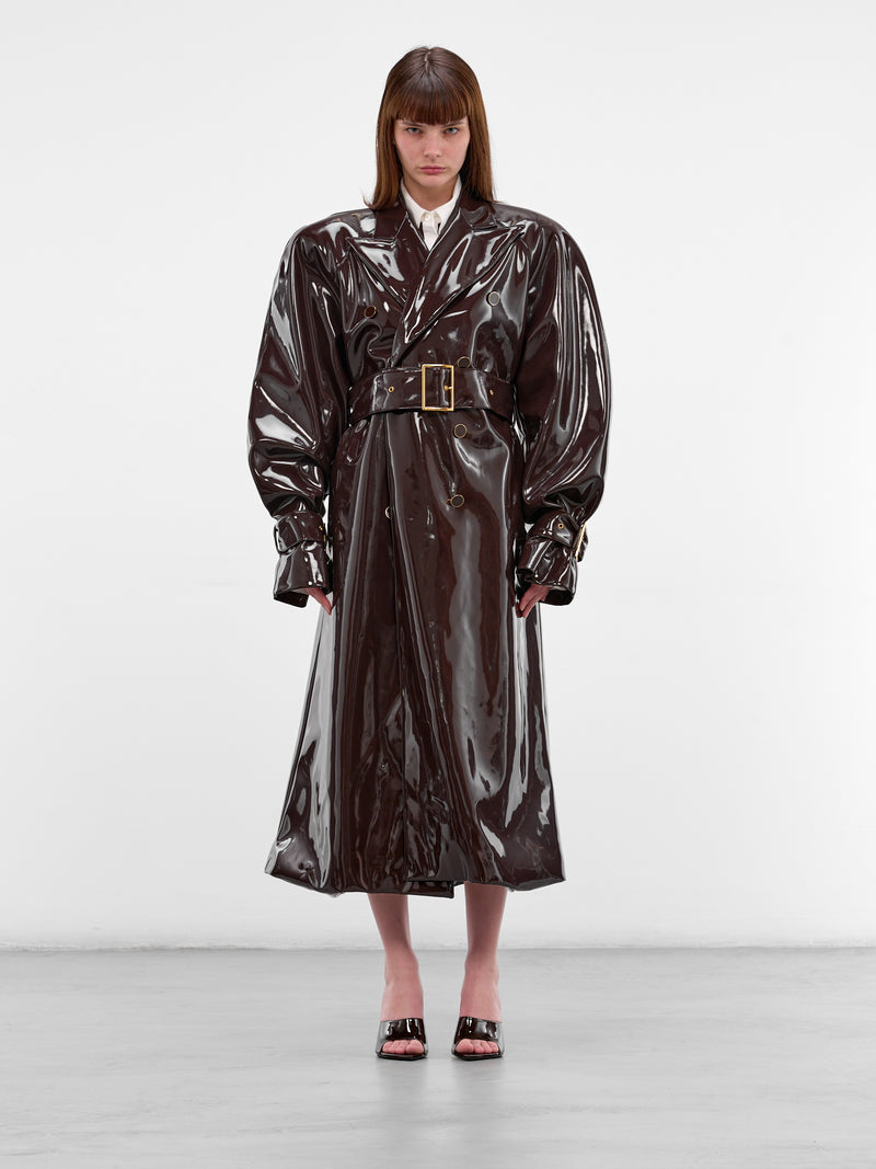 Brown Vinyl Oversized Trench Coat (RR164-BROWN)