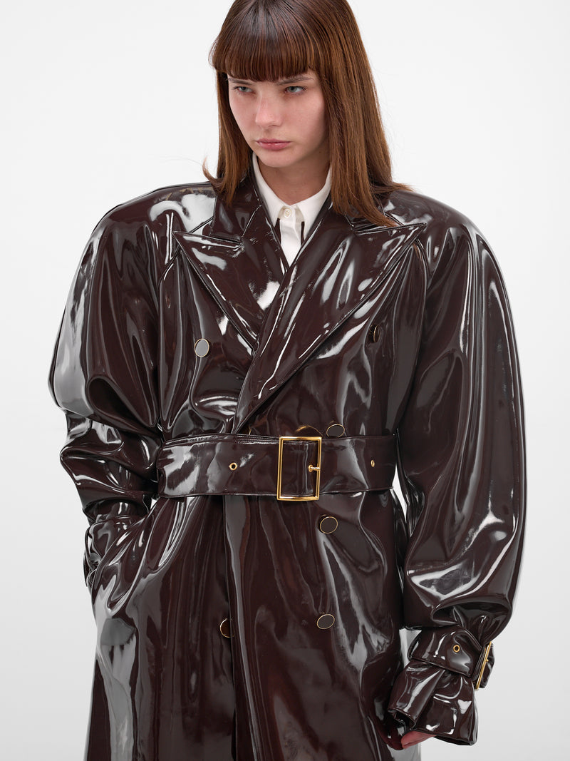 Brown Vinyl Oversized Trench Coat (RR164-BROWN)