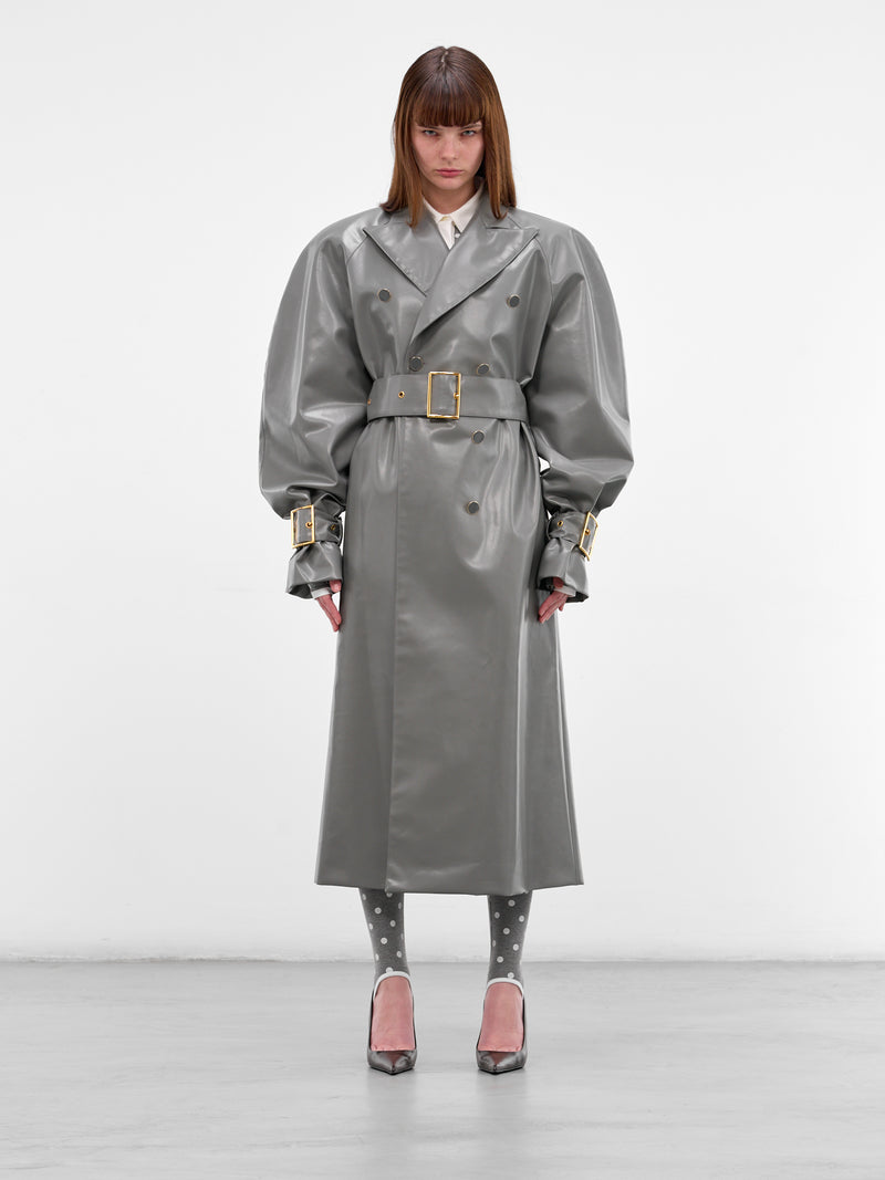 Gray Eco Leather Oversized Trench Coat (RR164-GREY)