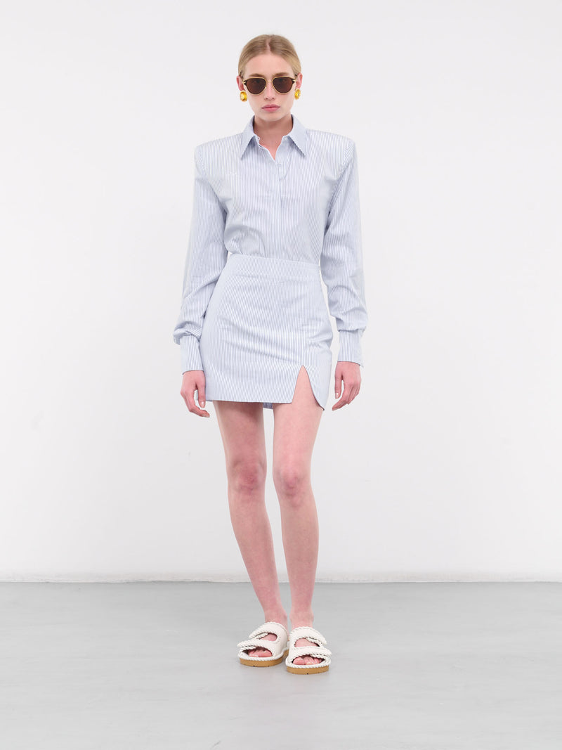 Poplin Striped Mini Skirt (RR255-BLUE-WHITE)