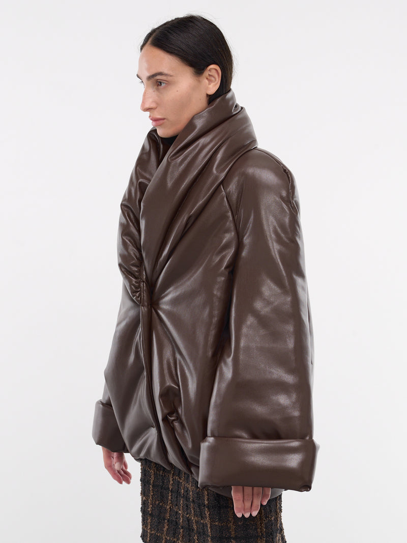 Eco-Leather Puffer Jacket (RR357-BROWN)