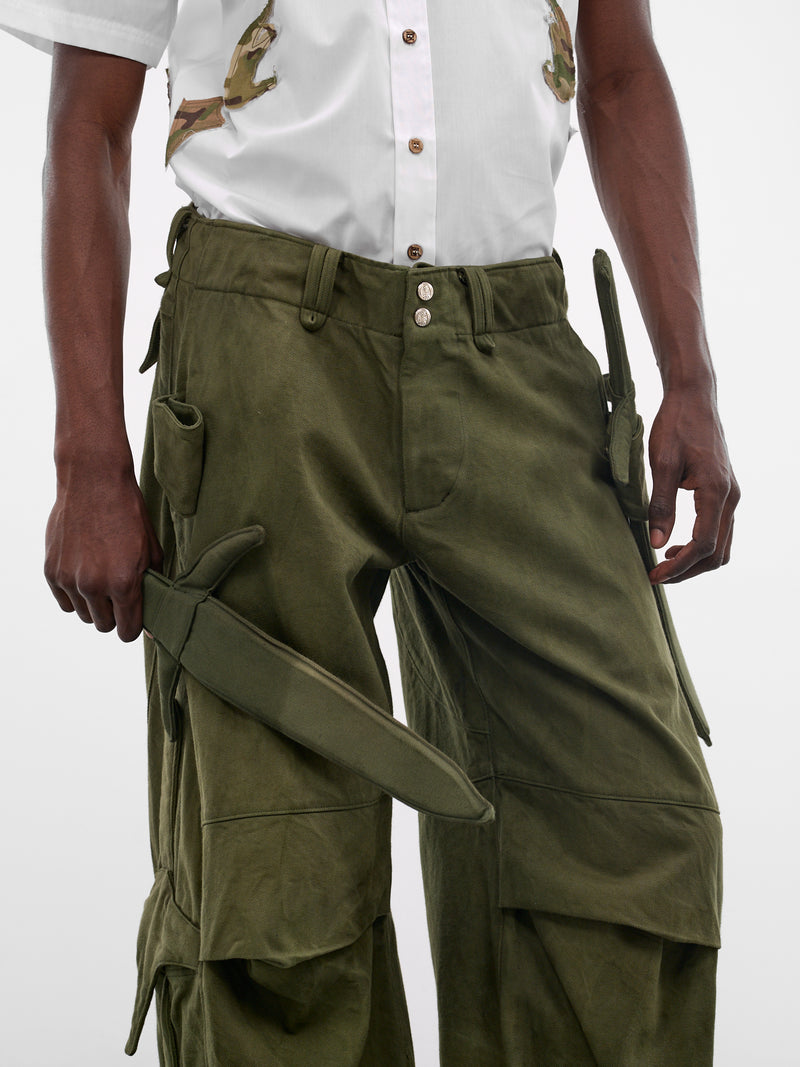Green Japanese Denim Sword Pants (RS-PANT-SWORD-FOREST-GREEN)