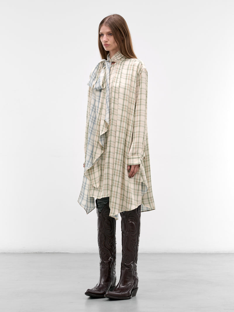 Check Layered Tunic Scarf Dress (RW-WN-DRES000008-GREEN-BLUE)