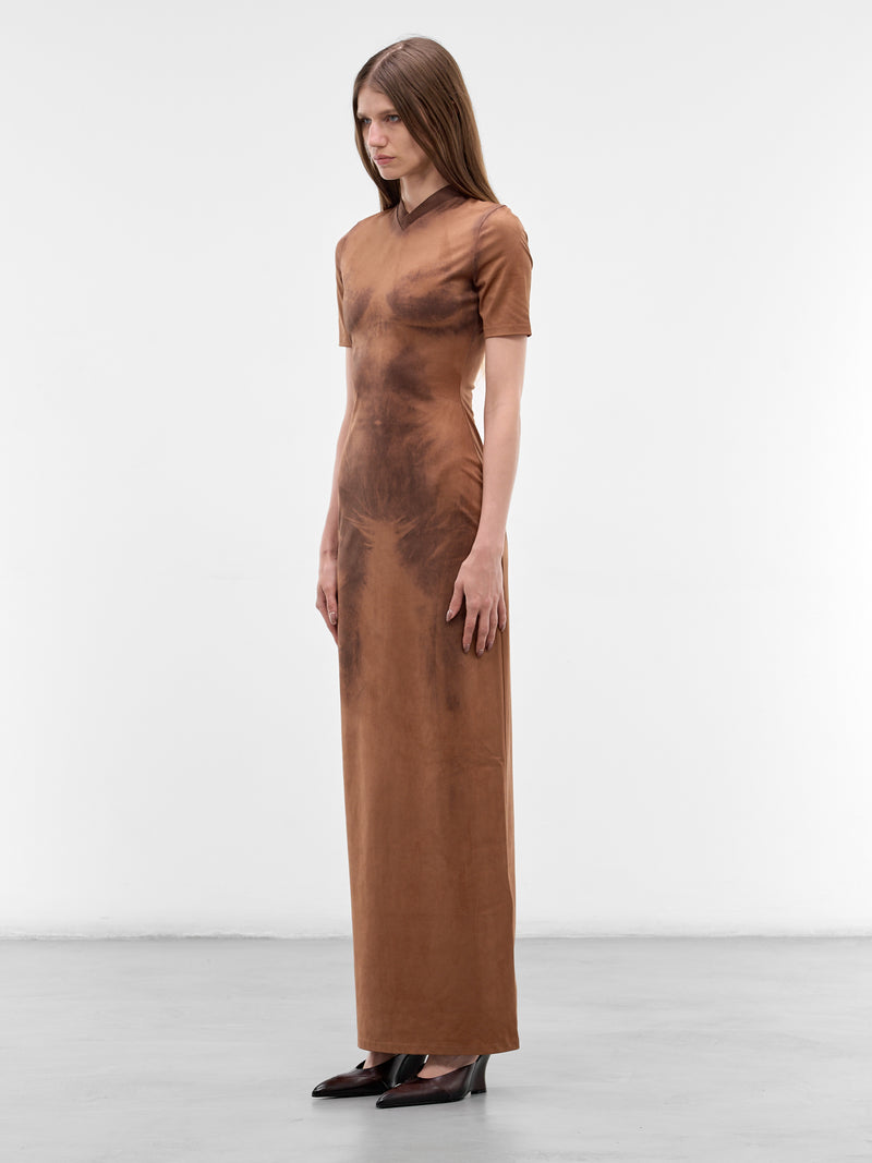 Brown Trompe L'oeil Suede Dress (RW-WN-DRES000024-COGNAC-BROWN)