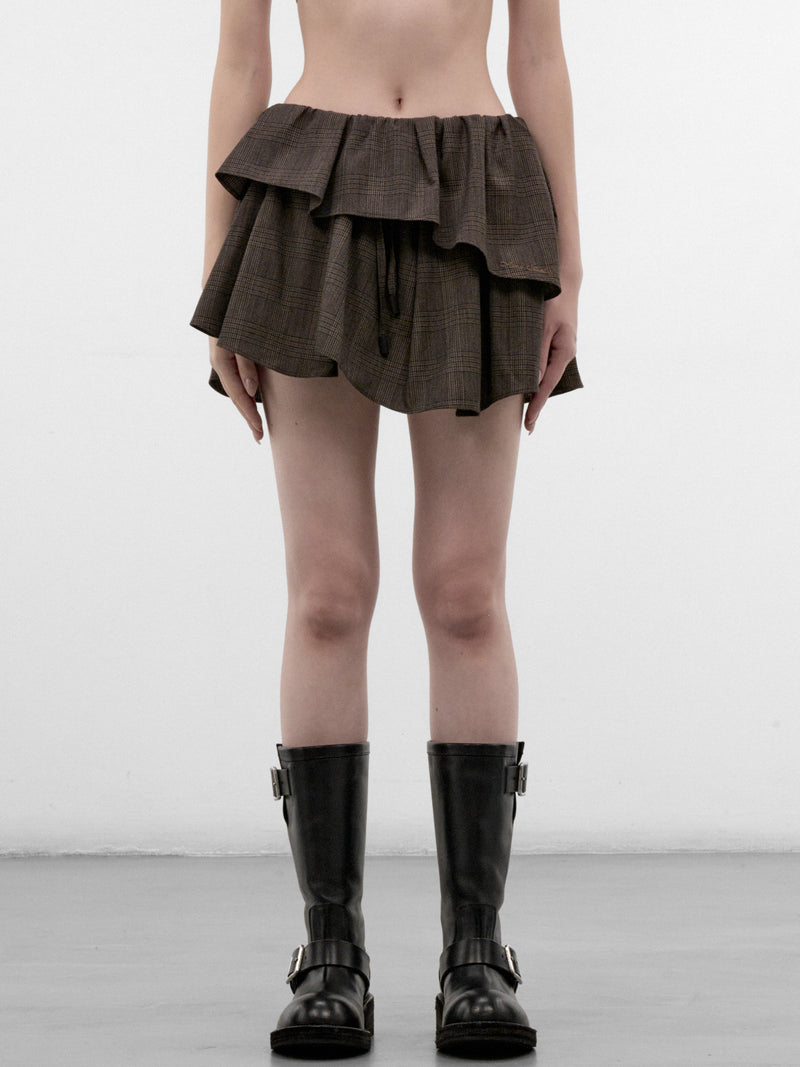 Brown Plaid Asymmetric Mini Skirt (RW-WN-SKIR000041-BROWN-BLACK)