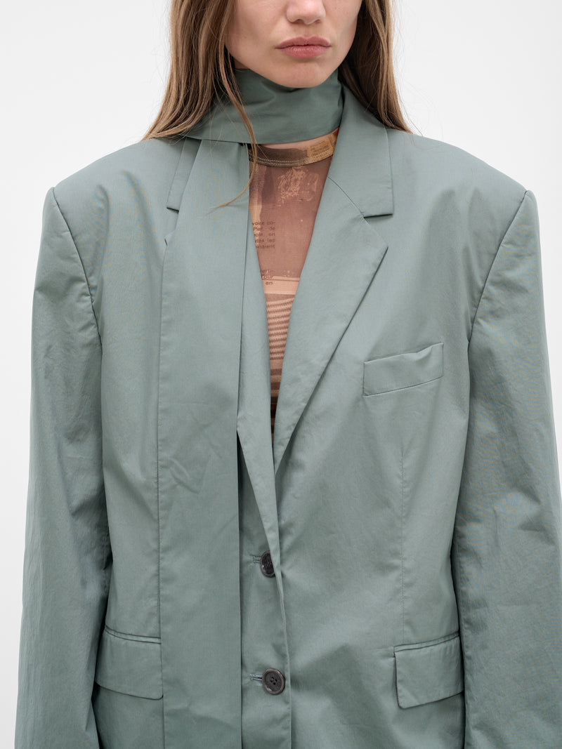 Green Scarf Collar Twill Blazer (RW-WN-SUIT000012-EUCALYPTUS-GR)