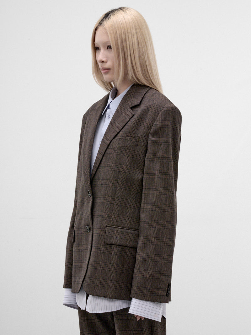 Brown Wool Checked Layered Blazer (RW-WN-SUIT000073-BROWN-BLACK)