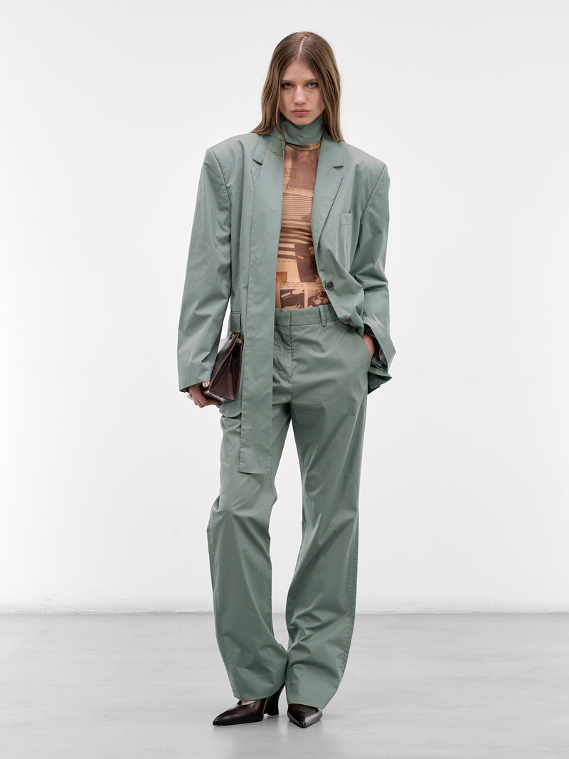 Green Scarf Collar Twill Blazer (RW-WN-SUIT000012-EUCALYPTUS-GR)