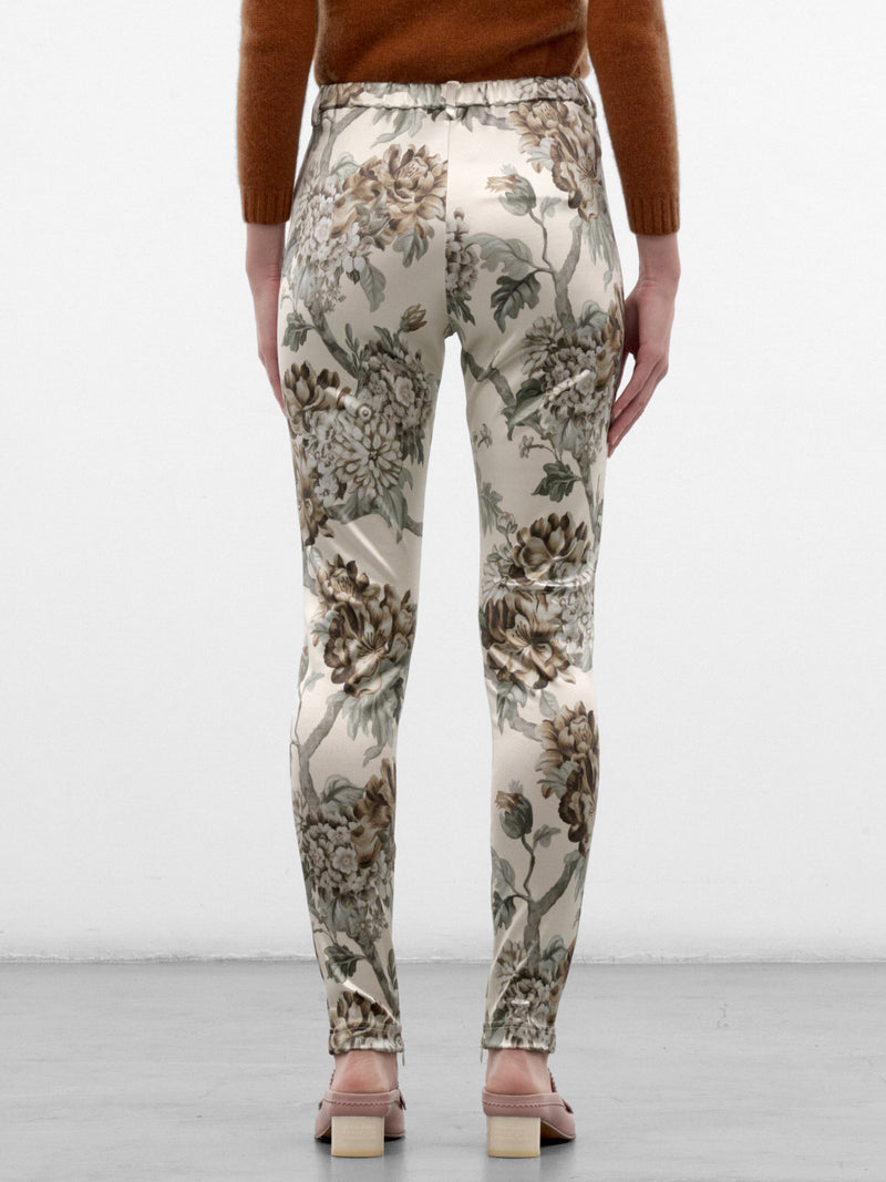 Cream Floral Nylon Leggings (RW-WN-TROU000112-CRAM-BEIGE)