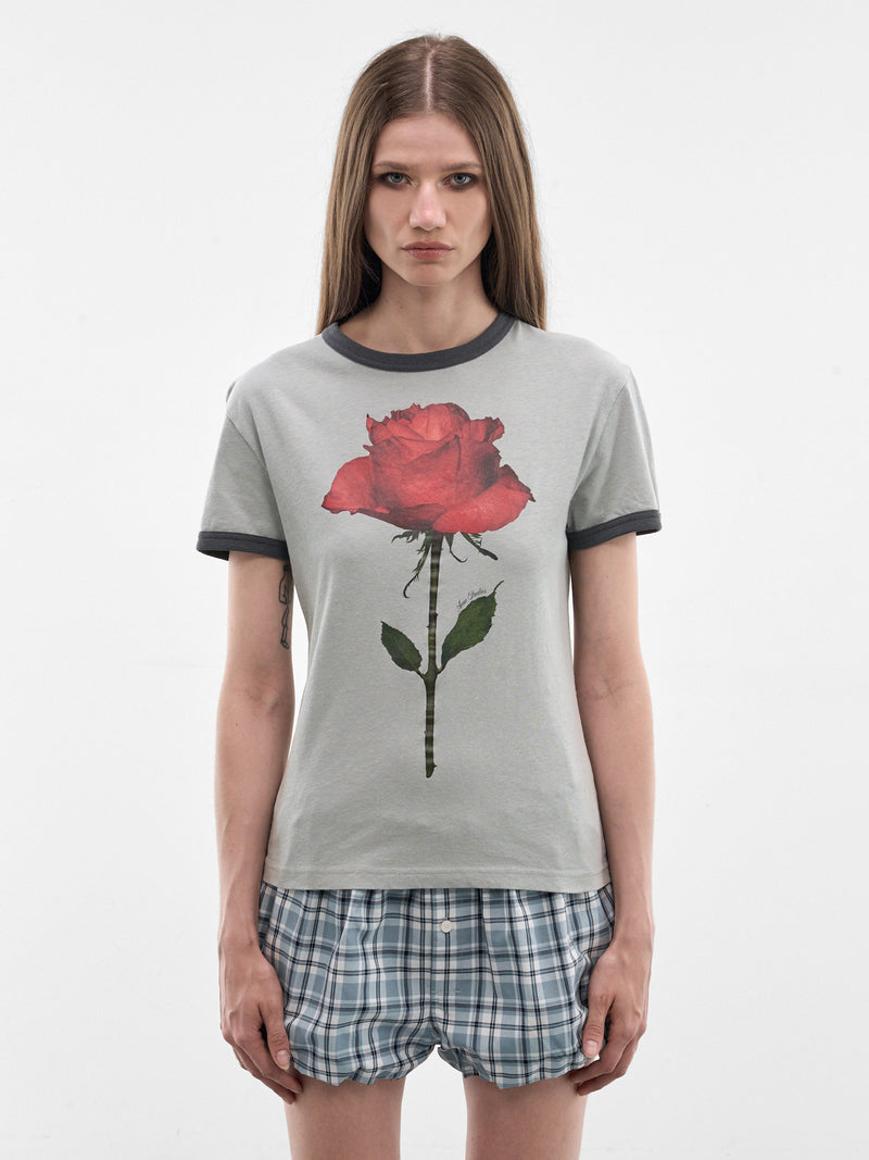 Cotton-Hemp Rose Graphic Tee (RW-WN-TSHI000014-GREY-RED)
