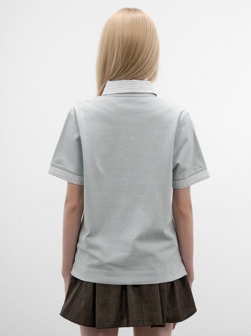 Blue Cotton Logo Polo Shirt (RW-WN-TSHI000026-LIGHT-BLUE)